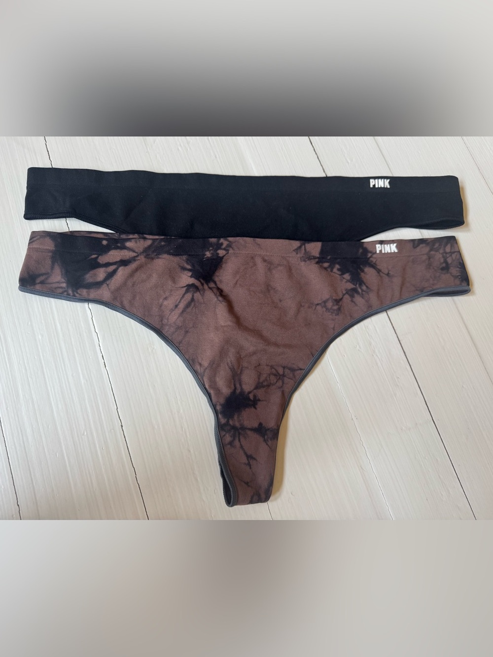 PINK Victoria’s Secret XXL Thong Bundle NWT Black & Tie Dye No Show Panties
